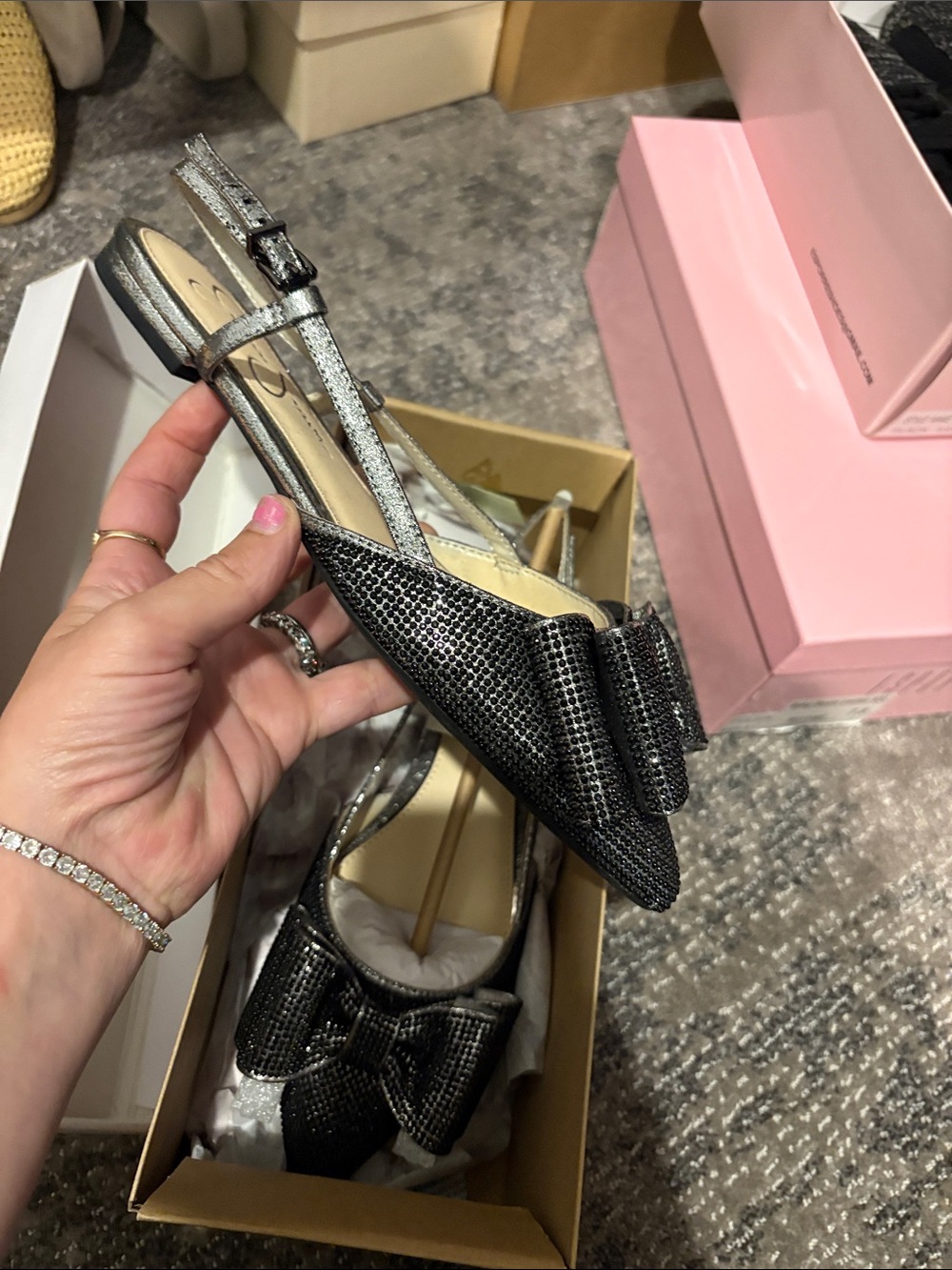 Jessica Simpson Black Crystal-Embellished Bow Slingbacks